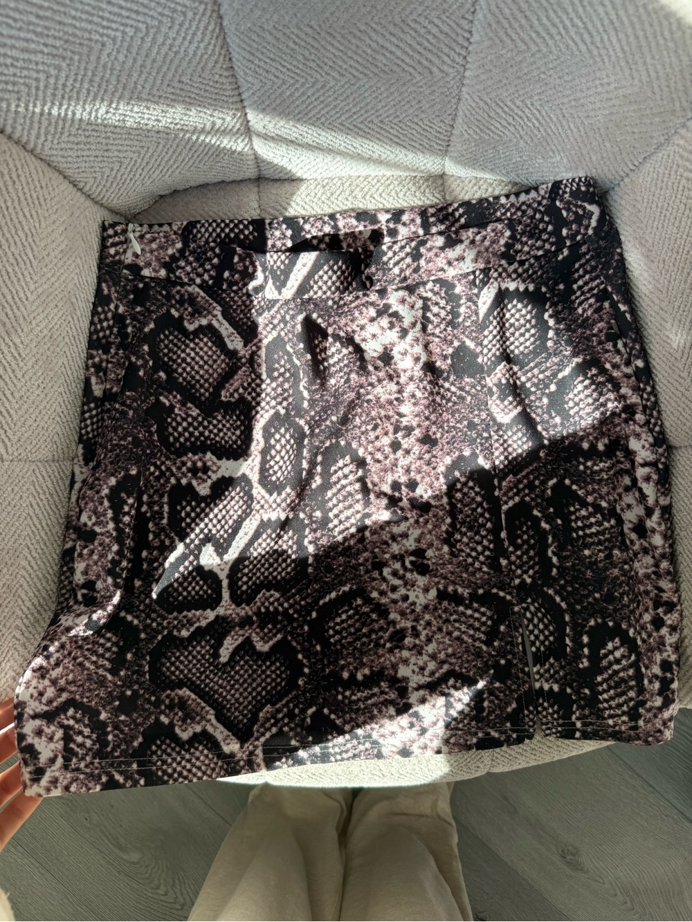 Snake-Print Mini Skirt in Black and Taupe